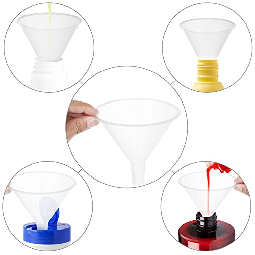 30Pcs Plastic Funnels Set, 4.7 Inch Wide Mouth Large Clear Funnels for Filling Water Bottles, Multipurpose Tool with Long Spout for Transferring Liquid, Spices, Powder, Lotion, Oils