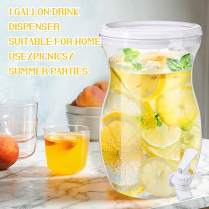 Havawish 2 Pcs 1 Gallon Plastic Beverage Dispenser with Spigot Clear Summer Kitchen Fridge Drink Dispenser for Parties Lemonade Juice Tea Beer Cold Water(White,Gourd) - color: White, style: Gourd