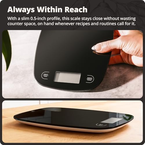 Greater Goods Food Scale – Digital Kitchen Scale, 1g Precision, Easy-Tare & Quick Conversion, Slim Compact Design, Durable & Portable | Ideal for Cooking, Baking & Meal Prep (Glass, Black) - color: Black Glass