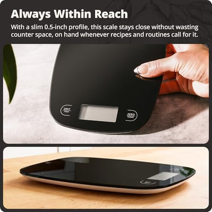 Greater Goods Food Scale – Digital Kitchen Scale, 1g Precision, Easy-Tare & Quick Conversion, Slim Compact Design, Durable & Portable | Ideal for Cooking, Baking & Meal Prep (Glass, Black) - color: Black Glass