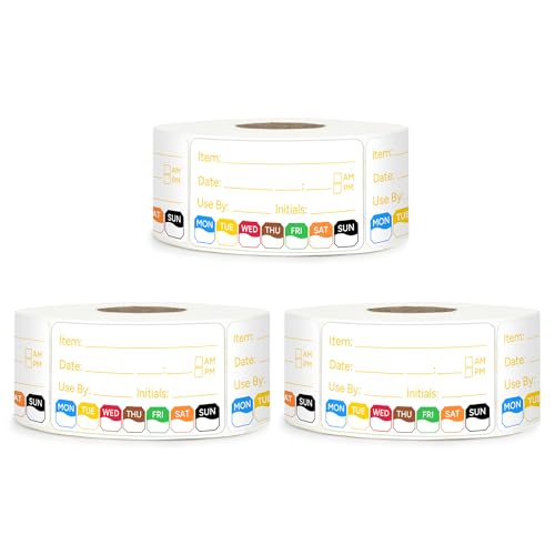 3 Rolls 1500 Pcs 1 inch X 2 inch Restaurant Quality Shelf Life Food Rotation Labels, Self-Adhesive Removable for Reusable Containers, Food Safety Date Sticker, Leftover Labels (1*2in-1500pc-Yellow6) - style: 3Rolls-Yellow