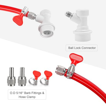 MRbrew 5 FT CO2 Line Ball Lock Keg Fitting Kit, 5/16" OD PVC Brewing Line with Quick Disconnect & Hose Clamp, Barb for Homebrew Corny Keg Carbonation Draft Beer Tap System - size: 5Ft CO2 line kit
