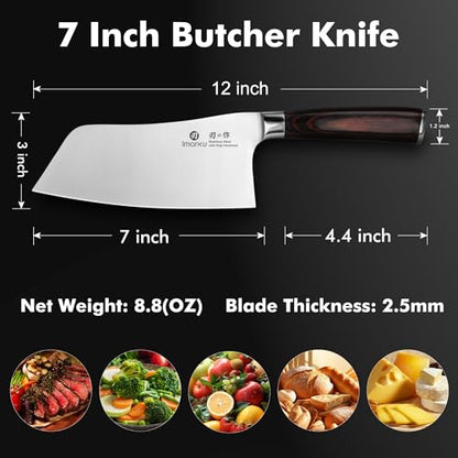 imarku 7 Inch Meat Cleaver Knife,Japanese SUS440A High Carbon Stainless Steel Butcher Knife with Ergonomic Handle,Ultra Sharp Vegetable Kitchen Knife for Home - color: Coffee Brown