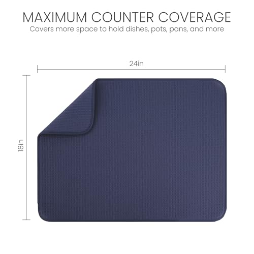 Bellemain XL Dish Mat Microfiber Dish Drying Mat, Super absorbent (Navy, 17" x 24") - color: Navy, size: 17" x 24"
