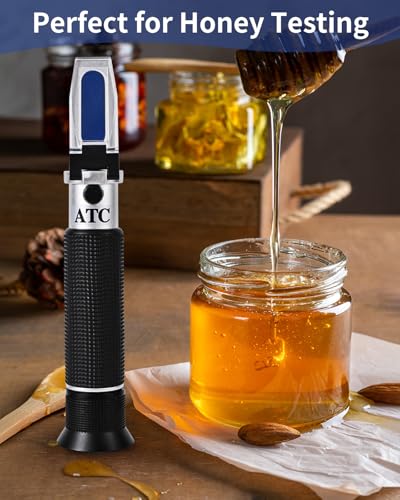 CIMALAB Stainless Steel Honey Strainer, Double Sieve Honey Filter, Honey Filters for 5 Gallon Bucket & CIMALAB Honey Refractometer for Moisture, Brix and Baume, Brix Meter Refractometer with ATC