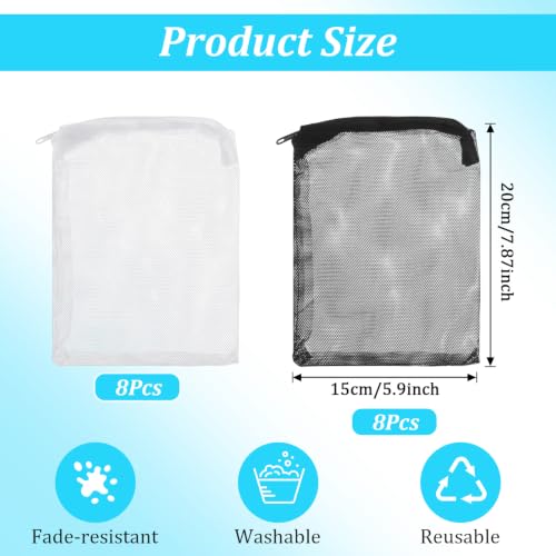 16 Pcs Aquarium Media Bag, Mesh Media Bags with Zipper for Fish Tank | 5.9x7.87 Inch/15x20cm Reusable Filter Bags, For Activated Carbon & Ceramic Rings, White and Black