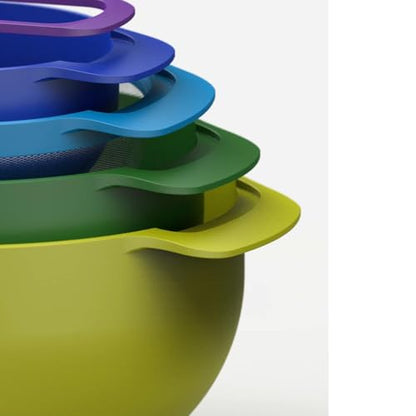 Joseph Joseph Nest 9 Plus, 9 Piece Compact Food Preparation Set with Mixing Bowls, Measuring cups, Sieve and Colander, MultiColor - color: Multicolour, style: Plastic
