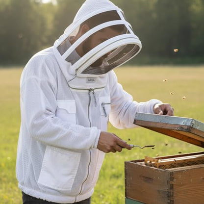 Beekeeping Jacket with Veil 3-Layer Ultra Ventilated Veil Fencing YKK Zippers Full Protection Suit Carrying Bag (BP-301-White)-L - color: White Fencing Veil, size: L