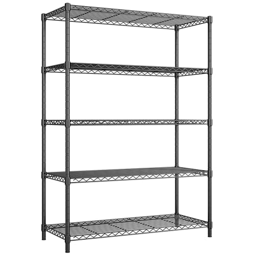 REIBII 72''H Metal shelving 5 Tire Storage Shelves for Garage Shelving Adjustable Wire Shelving Rack Heavy Duty Shelving Unit for Kitchen, Pantry, Laundry Room, Garage, Commercial, 72''H X36''W X14''D - color: Black, size: 72"H x 36"W x 14"D 5 Tier