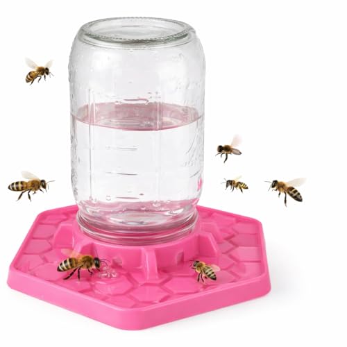 Bee Feeder for Mason Jar Made of Silicone - Bee Watering Station for Garden Compatible with Regular Mouth Mason Jars (Pink) - color: Pink