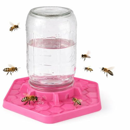 Bee Feeder for Mason Jar Made of Silicone - Bee Watering Station for Garden Compatible with Regular Mouth Mason Jars (Pink) - color: Pink