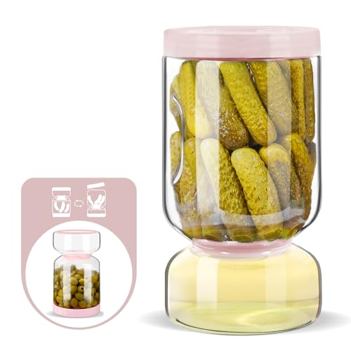 ZENS Pickle Jar with Strainer Flip, 64 oz Pickle Container Pickle Juice Separator Hourglass Jar for Olive Keeper, Leakproof Glass Pickle Holder Jars for Pickling Dill Sliced Storage, Gifts for Mom - color: 3-Pink, size: 64.2oz 1pc