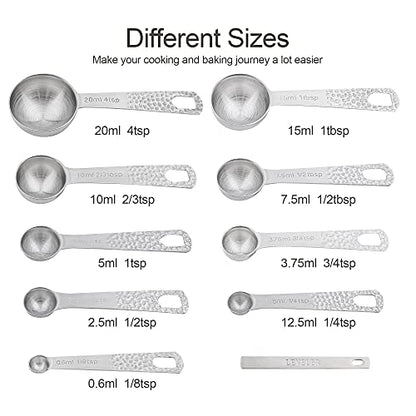Measuring Cups and Spoons Set, 18 Piece 18/8 Stainless Steel Measuring Cups and Spoons Set for Dry & Liquid, Metric & US Metal 8Measure Cup and 9 Spoon & Leveler for Baking & Kitchen