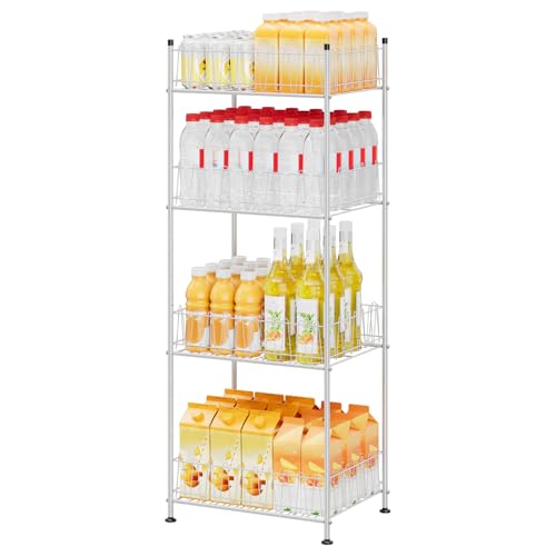 ETELI Water Bottle Holder Organizer 4 Tier Drink Can Shelf Organizer Rack for Floor Freestanding Water Bottle Rack Stand Beverage Storage Shelf for Pantry Kitchen Food Storage, Silver - color: Silver, size: 4 Tier,12.5"D x 16.7"W x 42.6"H