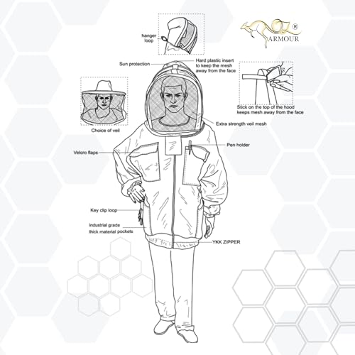 Beekeeping Ventilated Jacket 3 Layers Mesh for Beekeepers, Bee Suit Jacket with 2 Hoods Fencing & Round Brim Hat (X-Large) - size: X-Large