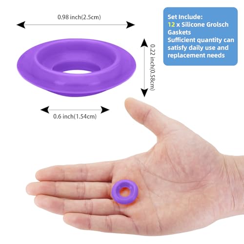 12PCs Dopamine color Silicone Gaskets Washers Seals for Cap Swing Flip Top for Home Brew Beer Soda Bottle Sealing(half cover) (Neon Purple) - color: Neon Purple