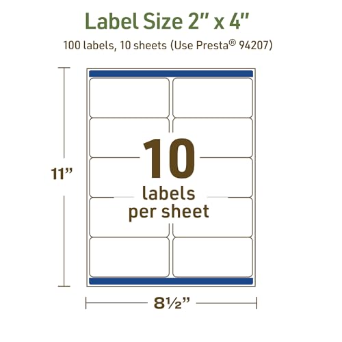 Avery Dissolvable Rectangle Labels, Sure Feed Technology, 2" x 4", Matte White, Laser/Inkjet Printable, 100 Labels Total, Freezer-Safe, Microwave-Safe, Refrigerator-Safe - style: 100 labels