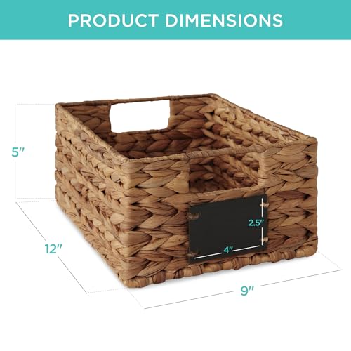 Best Choice Products 22.9 x 30.5cm(9 x 12인치) 워터 히아신스 식료품 저장실 바구니 4개 세트, 칠판 라벨이 있는 우븐 오거나이저, 분필 마커 - 체스트넛 - color: 밤나무., size: 9x12x5in
