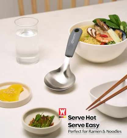 Short Stainless Steel Ladle 220mm (8.6”) – SUS304 Thick Deep Bowl Head with Soft-Grip Silicone Handle – Lightweight Mini Soup & Serving Spoon for Cooking – 5 Color Options (Gray) - color: Gray