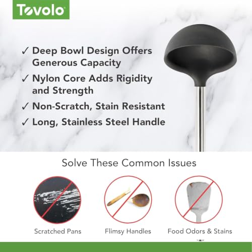 Tovolo Silicone Ladle With Stainless Steel Handle Deep Soup Ladle for Cooking Canning Serving Soup Punch Stew Sauce, Large Kitchen Utensil Spoon Dishwasher Safe BPA Free Silicone Charcoal Gray - color: Charcoal