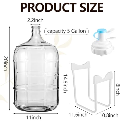 Maxdot 5 Gallon Glass Water Jug with Water Jug Stand and Dispenser Valves, Carboy Fermenter Food Grade for Water Storage, Beer Wine Making and Fermentation Making Equipment