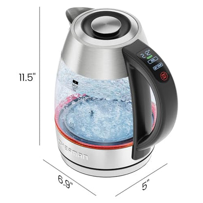 CHEFMAN Lightning High-Powered Electric Kettle, 1.8L 1750W, Rapid Boil 2 Cups in 2 Minutes, BPA Free Cordless Tea Kettle with Digital Temperature Control and 1-Hour Keep Hot – Stainless Steel - size: 1.8 Liters - Digital