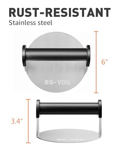 BS-VOG Burger Press, 6" Stainless Steel Burger Smasher for Griddle, Nonstick Round Hamburger Smasher Tool for Cooking Bacon, Patty, Ground Beef, Meats, Dishwasher Safe, Christmas Gift Package for Men