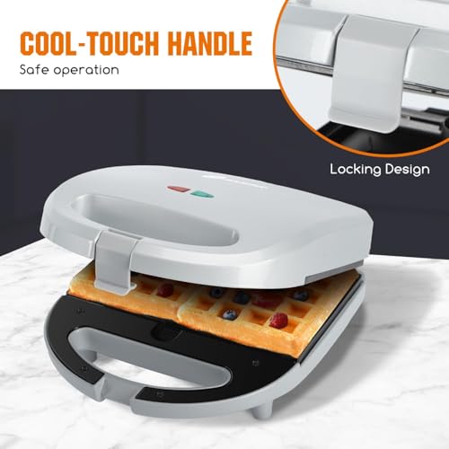 Aigostar Sandwich Maker Panini Press Grill, 3 in 1 Waffle Maker with Removable Non-stick Plates, Electric Grilled Cheese Maker, Portable Cool Touch Handle, Led Indicator Lights & Easy to Clean, 750W - color: Grey