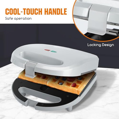 Aigostar Sandwich Maker Panini Press Grill, 3 in 1 Waffle Maker with Removable Non-stick Plates, Electric Grilled Cheese Maker, Portable Cool Touch Handle, Led Indicator Lights & Easy to Clean, 750W - color: Grey