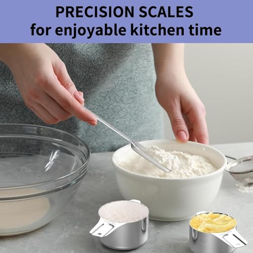 Stainless Steel Measuring Cups and Spoons Set, 6 Stainless Steel Measuring Cups, 7 Measuring Spoons & 1 Leveler, 3 Plastic Measuring Cup with 1 Measuring Conversion Chart - color: Sliver-Rectangle Measuring Spoons and Cups Set