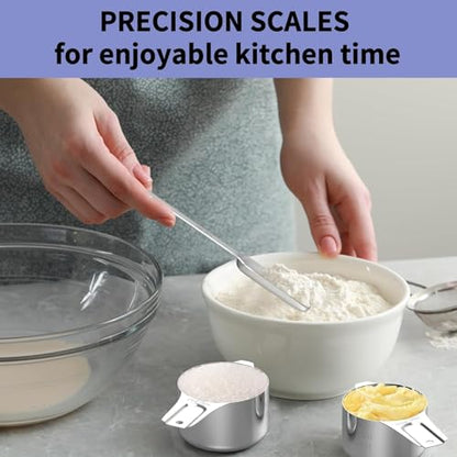 Stainless Steel Measuring Cups and Spoons Set, 6 Stainless Steel Measuring Cups, 7 Measuring Spoons & 1 Leveler, 3 Plastic Measuring Cup with 1 Measuring Conversion Chart - color: Sliver-Rectangle Measuring Spoons and Cups Set