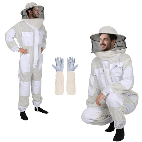 Bee Suit, Beekeeping Suit for Men Women Sting Proof, Beekeeper Protection Gear with Gloves & Breathable Hood, Thickened Ventilated Structure Beekeeper Suits(L 5'3"-5'7") - size: Thickened L