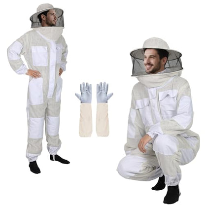 Bee Suit, Beekeeping Suit for Men Women Sting Proof, Beekeeper Protection Gear with Gloves & Breathable Hood, Thickened Ventilated Structure Beekeeper Suits(L 5'3"-5'7") - size: Thickened L
