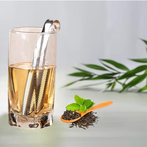 CEYAZYE 3PCS Stainless Steel Tea Infuser Set for Loose Leaf Tea | Elegant Spoon and Cleaning Brush, Perfect Fine Mesh Strainer, Metal Diffuser, Pipe Tea Steeper for Loose Tea, Coffee, Spices