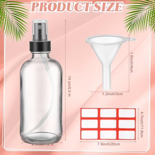 Fumete 2 Pack Glass Bottles 4oz Empty Refillable Liquid Containers with 1 Label 1 Funnel for Essential Oils Hair Travel Plants Cleaning Skin Care(Clear, Black Top,Mist Bottle) - color: Clear, Black Top, style: Mist Bottle