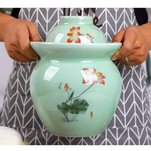 Large Ceramic Pickle Jar with Lids, Green Traditional Chinese Porcelain Pickle Jar,Ceramic Fermentation Crock with Water Seal Airlock Lid,Sauerkraut Crock 3.5kg (0.6kg - size: 0.6kg