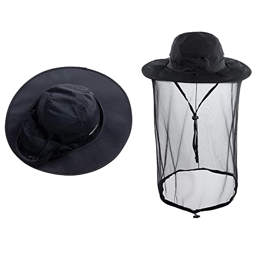 Bee Keeper Beekeeping Hat,Mosquito Net Mesh Mask,Face Covering Bug Fly | Nylon Polyester Foldable,Packable Head Crown Veil,Brim Outdoor Sun Protection,Costume Netting Bonnet Insect Comfortable - color: Black, size: One Size