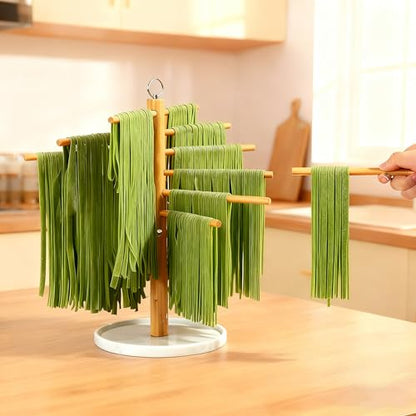 Pasta Drying Rack with Transfer Wand and 7 Bars, noodle drying rack Easy to Transfer for Drying Pasta and Cooking, Special Suspension Design for Large Storage pasta rack easy use pasta dryer - color: White