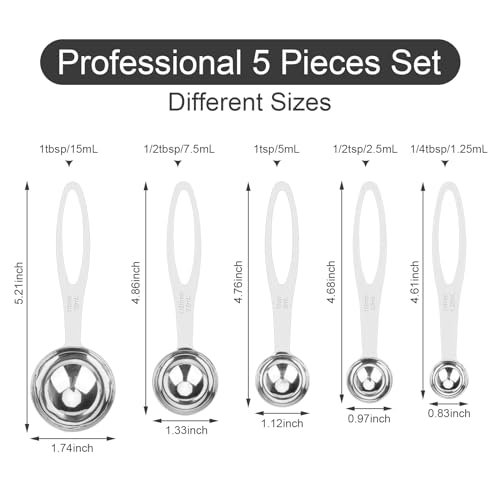 5pcs Measuring Spoon Set, Heavy Duty Stainless Steel Measuring Spoons for Cooking Baking, Tablespoon Teaspoon for Dry or Liquid Ingredients, Fits in Spice Jar, 1/4 1/2 1 tsp, 1/2 1 tbsp - size: 5pcs