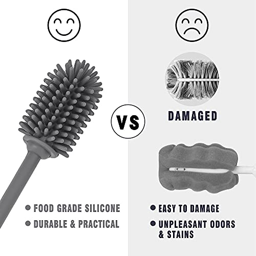Silicone Bottle Cleaning Brush with Long Handle, 12.5" Water Bottle Cleaner for Baby Bottles, Hydro Flask, Sports Bottle, Vase, Glassware, Perfect for Smaller Diameter Bottle Openings (One Pack) - color: Gray