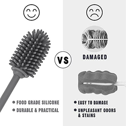 Silicone Bottle Cleaning Brush with Long Handle, 12.5" Water Bottle Cleaner for Baby Bottles, Hydro Flask, Sports Bottle, Vase, Glassware, Perfect for Smaller Diameter Bottle Openings (One Pack) - color: Gray