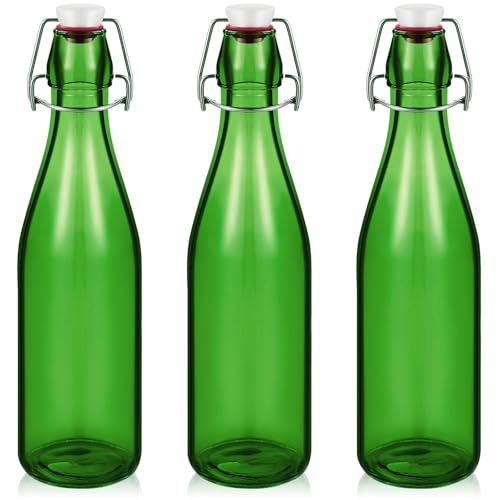 Teenyyou 3 Pcs Green Glass Bottle 500 ml / 16.9oz Decorative Bottles Green Swing Top Glass Bottles with Airtight Lid for Centerpieces Garden Decor, Bottle Tree - color: Green, size: 16.9oz