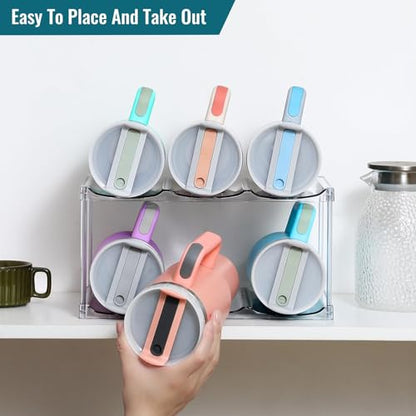 Design for Stanley 40 OZ & Large Bottles & Tumblers with Handle, Acrylic Water Bottle Organizer - Stackable Clear Wine Rack, Cup Holder for Home Kitchen Pantry Shelf Countertop Cabinet, 2 Tier Hold 6 - size: 2 Tier for 6