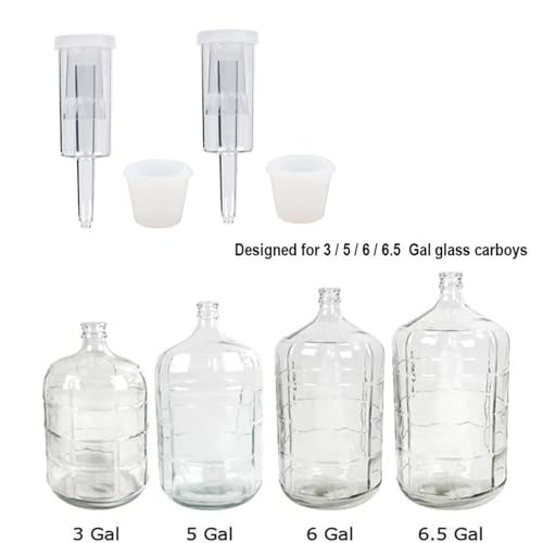 3-Piece Plastic Airlock and Silicone Carboy Bung Set for Home Brewing Wine, Beer, and Kombucha (2-Pack)