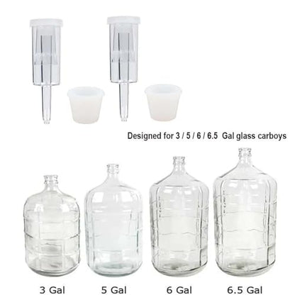 3-Piece Plastic Airlock and Silicone Carboy Bung Set for Home Brewing Wine, Beer, and Kombucha (2-Pack)