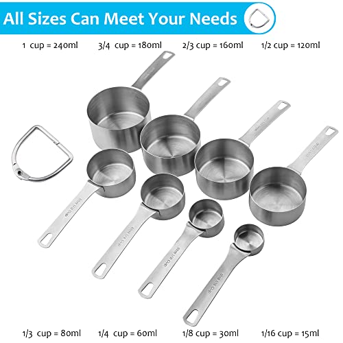Measuring Cups Set, 18/8 Stainless Steel Measuring Cups Set for Baking & Kitchen, Metric & US Metal Measure Cup for Dry & Liquid Ingredients