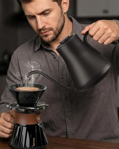 Cocinare Gooseneck Electric Kettle, ±1°F Precise Temperature Control, 1500W Fast Heating, Pour Over Coffee & Tea Kettle with Brew Timer & Keep Warm, Stainless Steel, 0.9L (Goya Walnut) - color: Goya Walnut