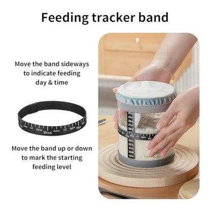 Sourdough Starter Jar,50oz Wide-Mouth with Non-slip silicone rubber Bottom Sourdough Starter Kit,Date Marked Feeding Band, Thermometer, Cloth Cover & Bamboo Lid, Reusable Sourdough Bread Baking