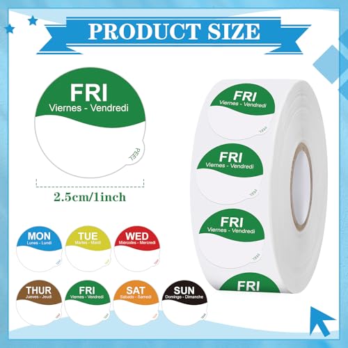 Sayglossy 7000 Pcs Day of Week Label Food Label Monday Through Sunday Management Inventory Sticker Removable Weekly Self Adhesive Date Dot Sticker for Restaurant Kitchen Container (Wave) - style: Wave