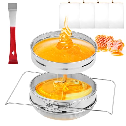 Stainless Steel Honey Strainer for 5 Gallon Bucket With Hive Tool | 4 Pcs Honey Filter Bag Fine with Adjustable Drawstring, Honey Harvesting Equipment, Honey Extractor Kit